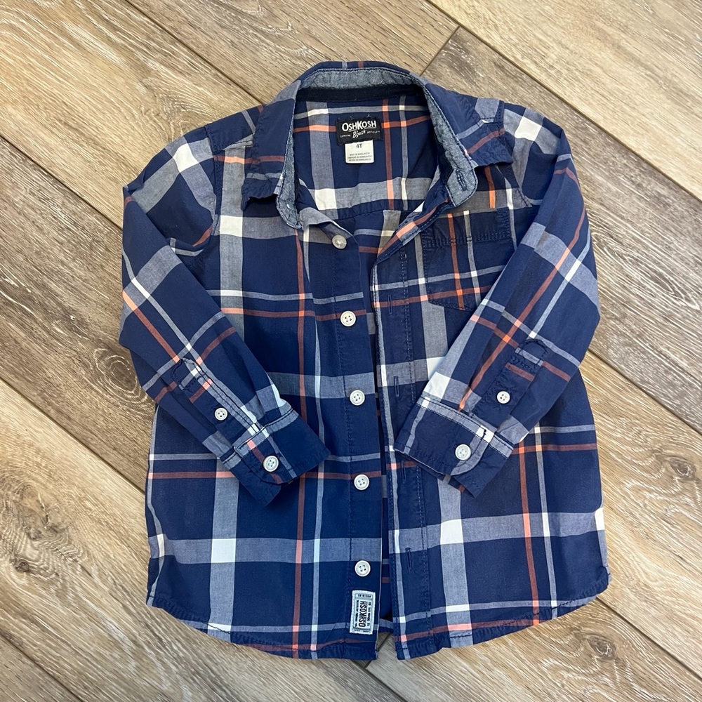 OshKosh Navy Plaid Button-Up Shirt for Kids size 4T